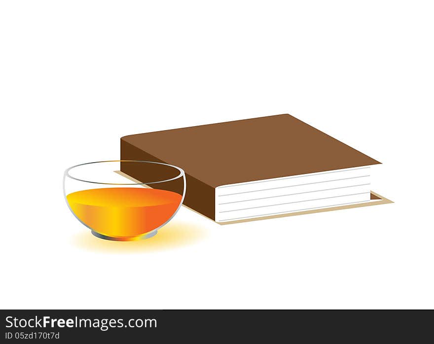 Book. A glass of juice and a book.