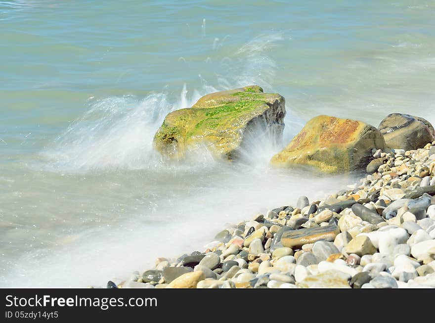 Splashes of water on the beach