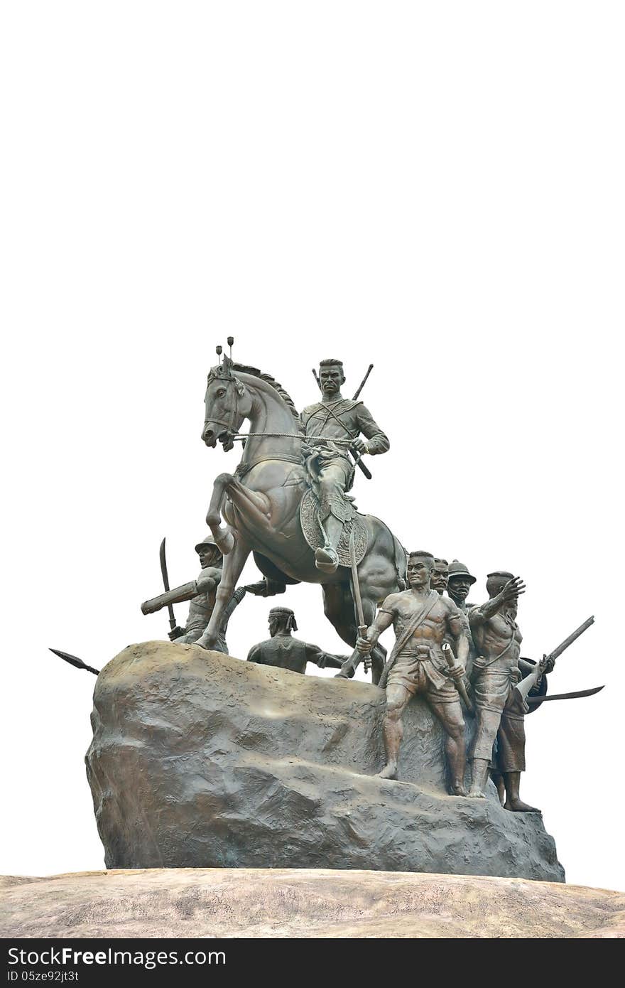 King naresuan and his soldiers statue on white backgroun. King naresuan and his soldiers statue on white backgroun