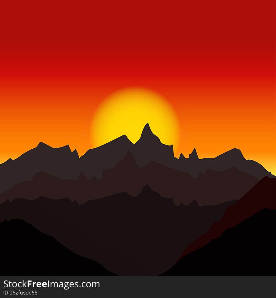 Vector scenery of evening at mountains