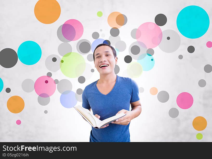 Asian Student With Colorful Background,Learning Is Fun And Joy