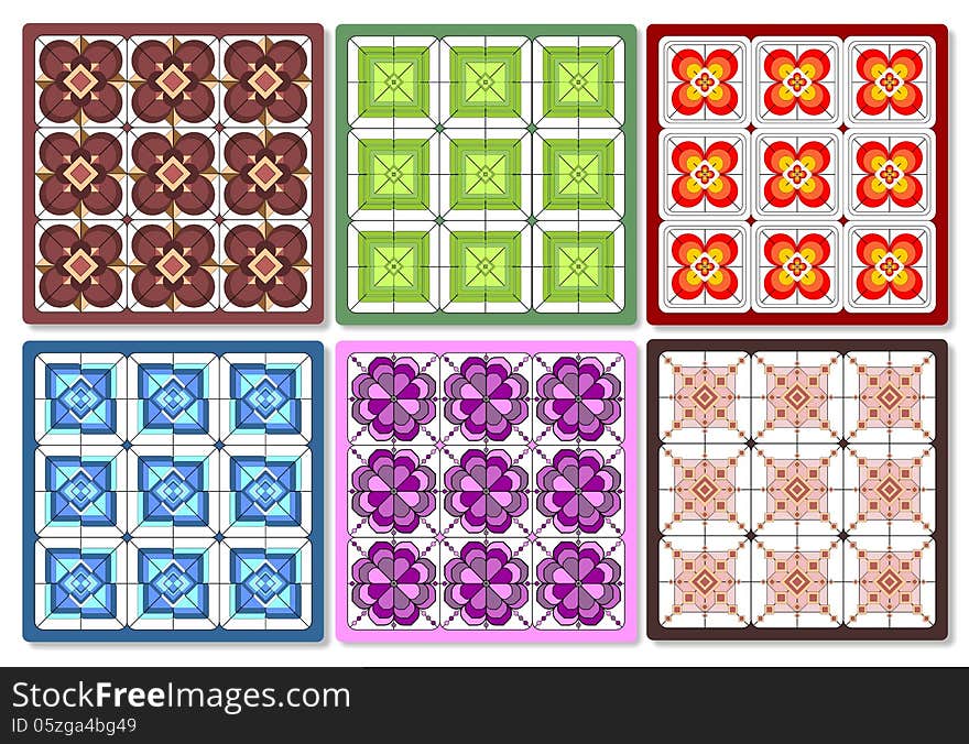 Set of six colored rectangular tiles. Set of six colored rectangular tiles