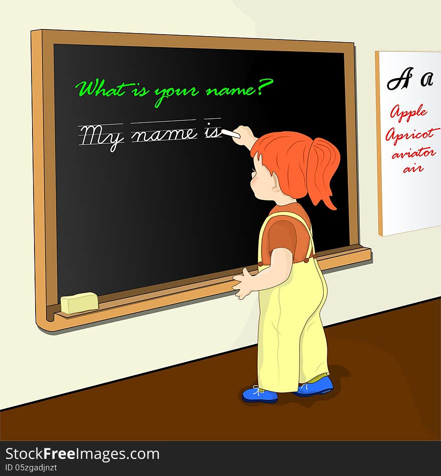 Litle girl at the blackboard