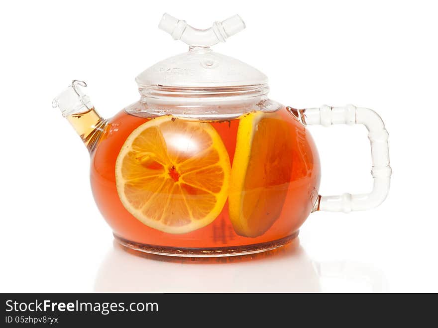 Tea in Glass Teapot With Lemon Slice