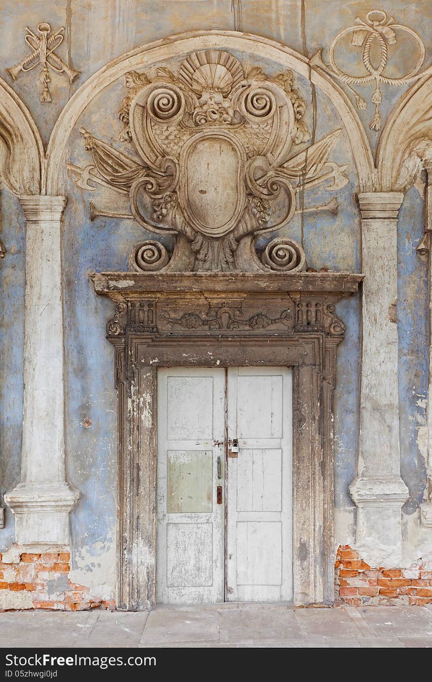 Entrance door with coat of arms in Podgoretsky Castle. Pidhirtsi, Ukraine. Entrance door with coat of arms in Podgoretsky Castle. Pidhirtsi, Ukraine