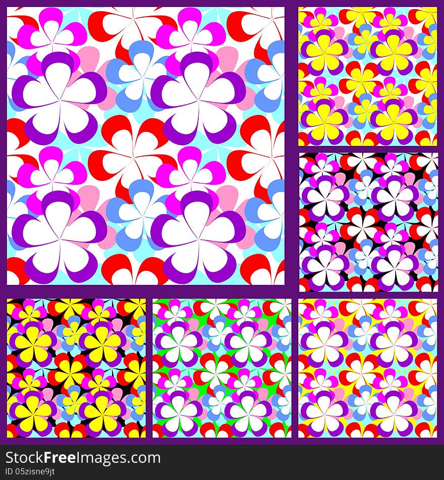 Abstract Seamless Pattern With Flowers - Set Of Si