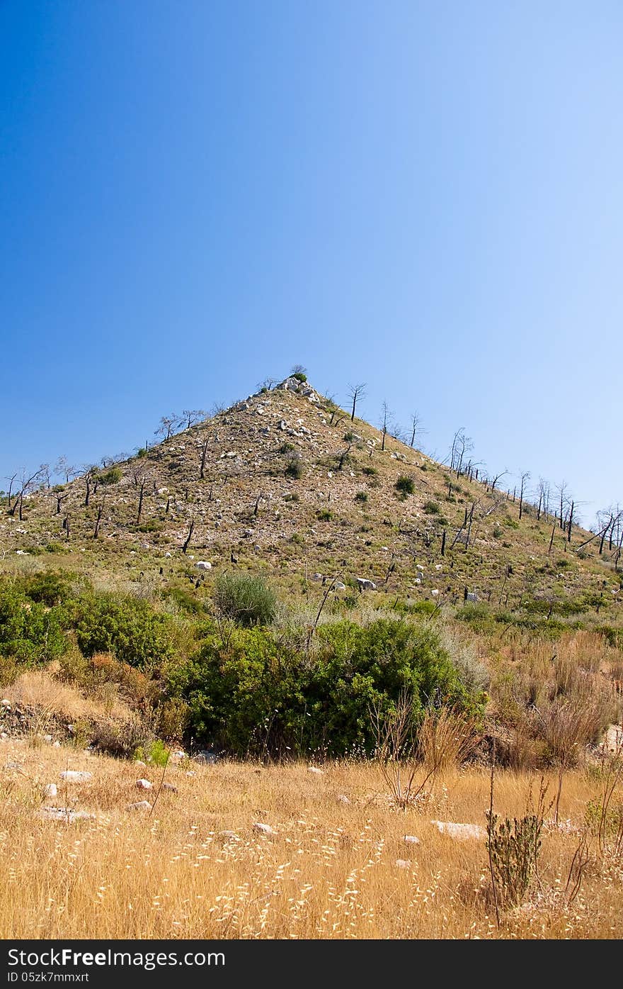 The bald hill in Greece, Rhodes.