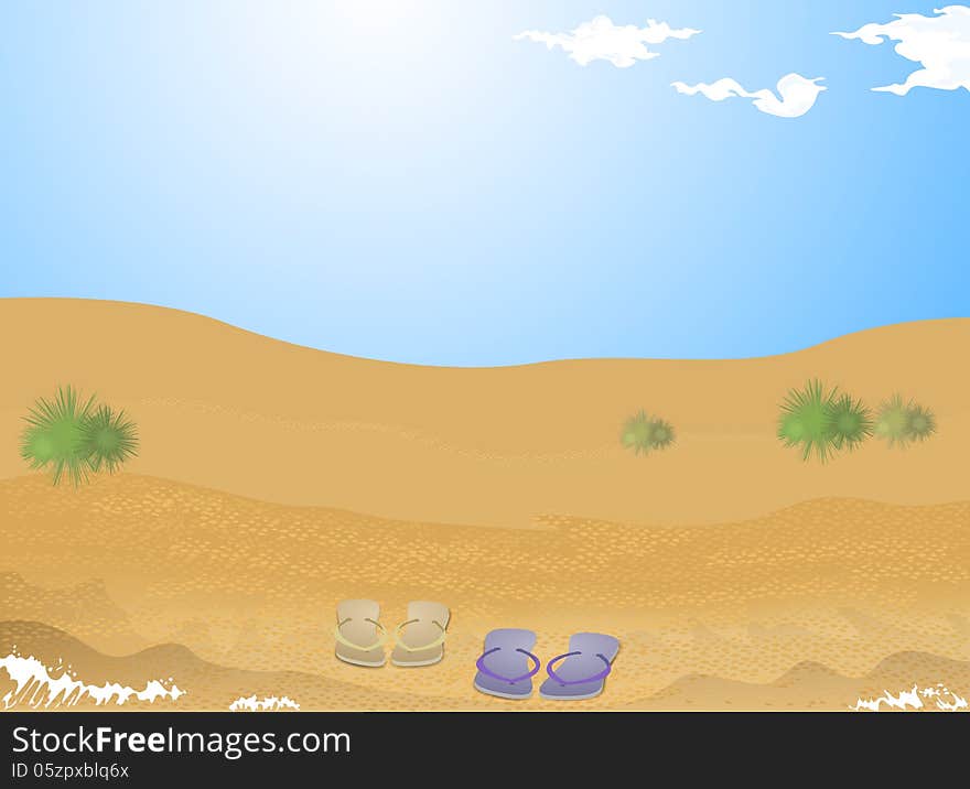 Beautiful beach and sand with summer slipper nature background. Beautiful beach and sand with summer slipper nature background