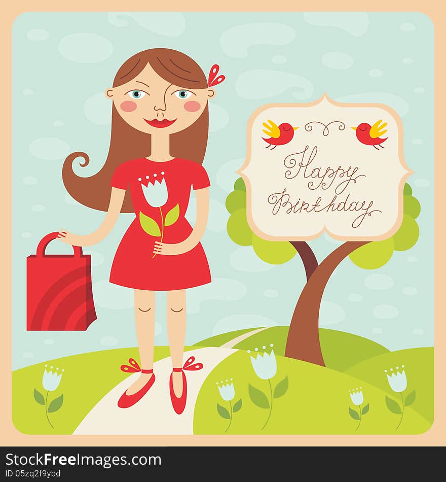 Birthday Card With Girl