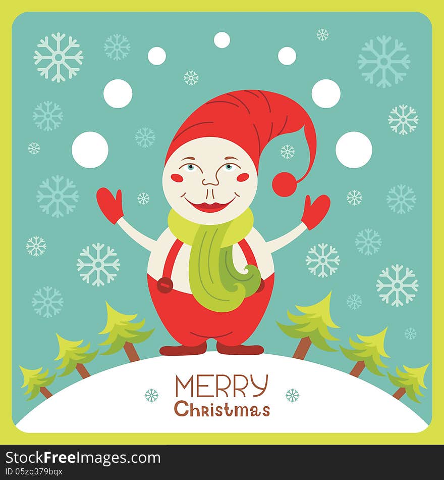 Cute Christmas card with snowman