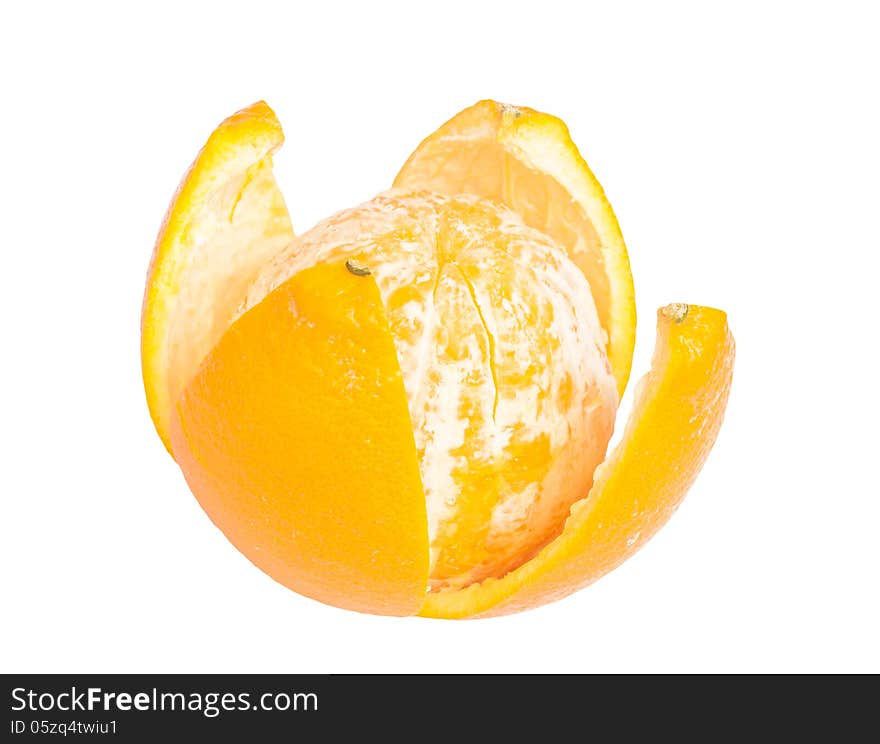 Peeling shell orange on white background with clipping path