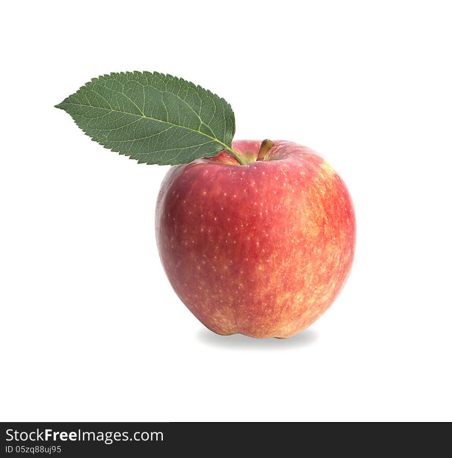 Two sweet red apple with leaf on isolated background. Two sweet red apple with leaf on isolated background