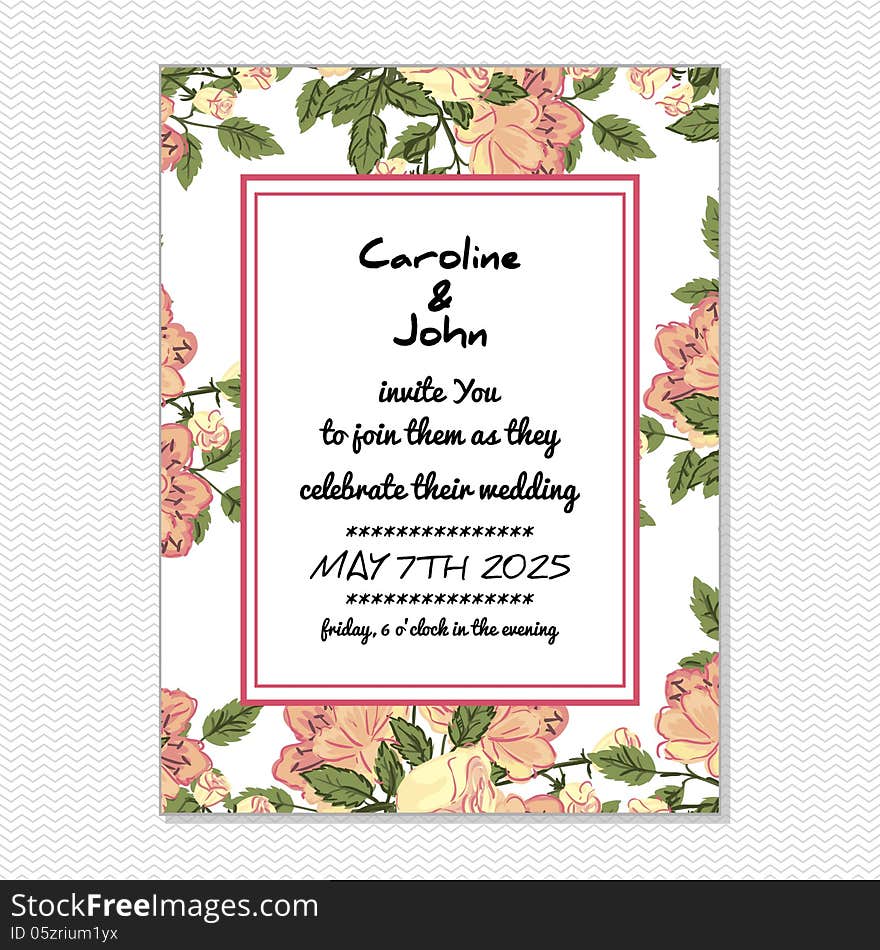 Wedding card or invitation with abstract floral background