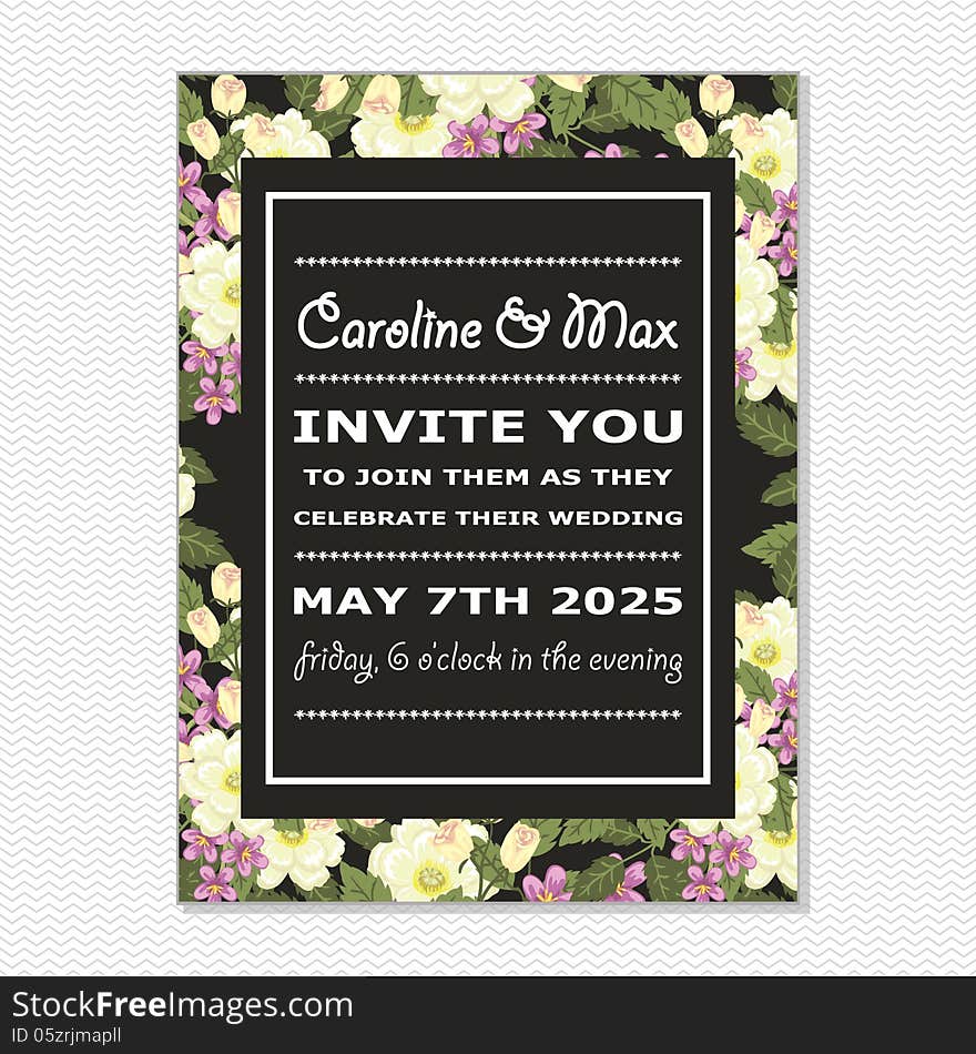 Wedding card or invitation with abstract floral background