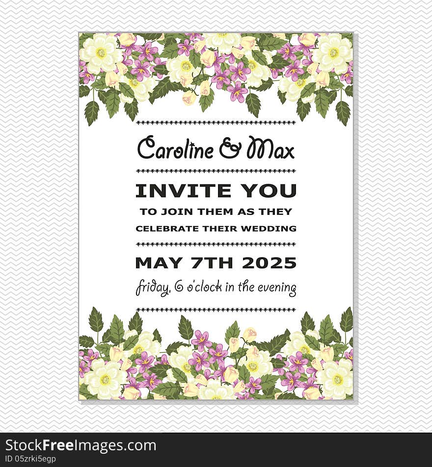 Wedding card or invitation with abstract floral background