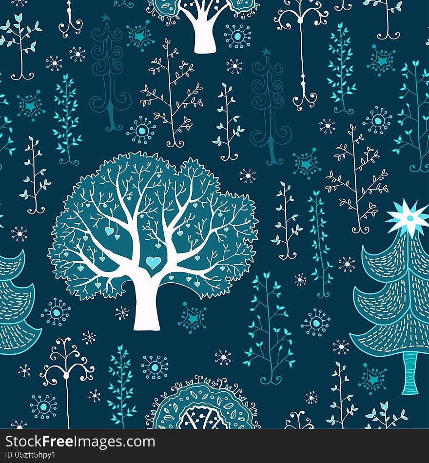 Christmas winter forest seamless pattern. Christmas winter forest seamless pattern