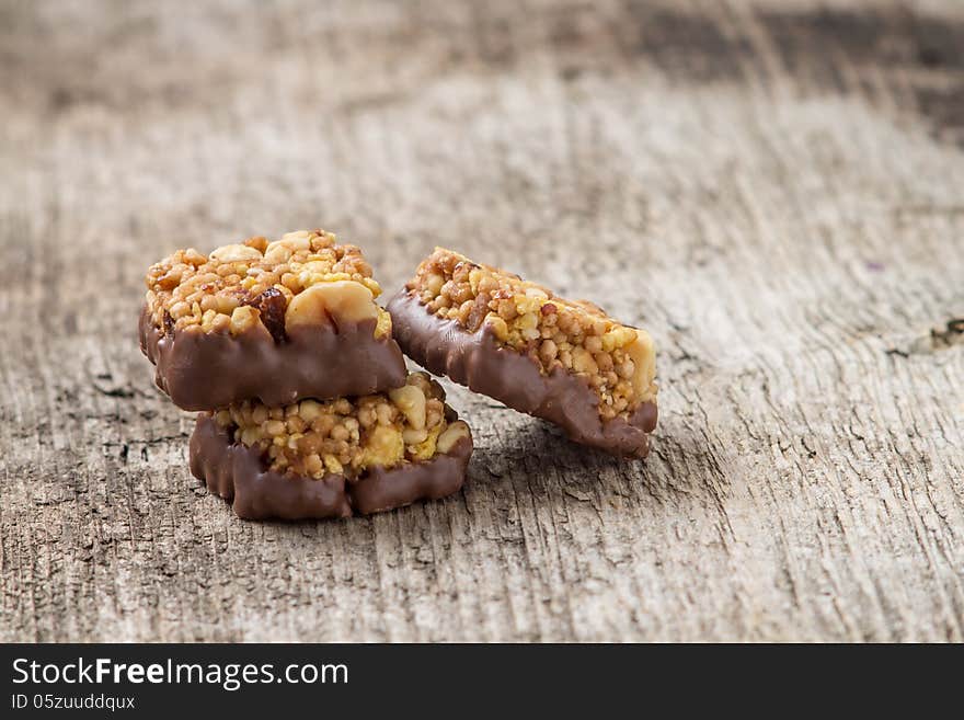 Candy on weathered wood board