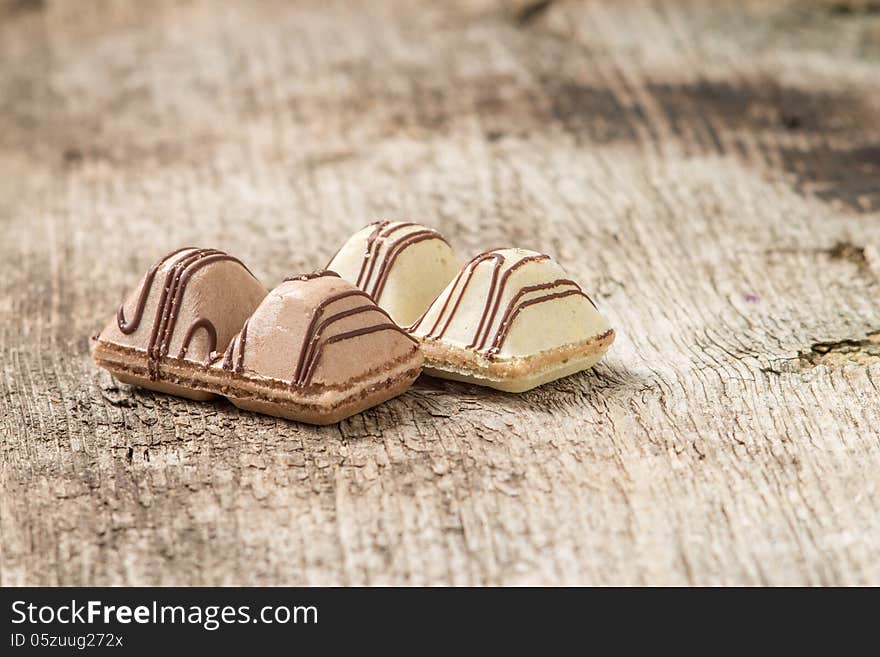 Candy on weathered wood board