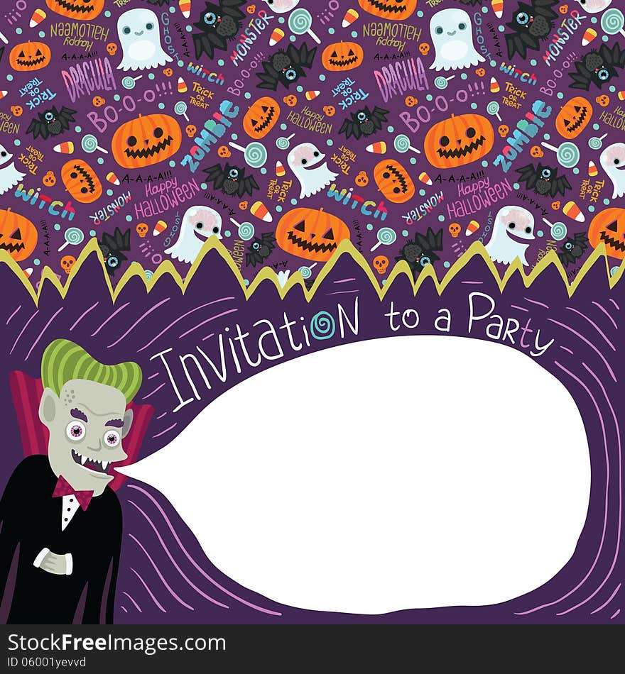 Happy Halloween invitation with Dracula.