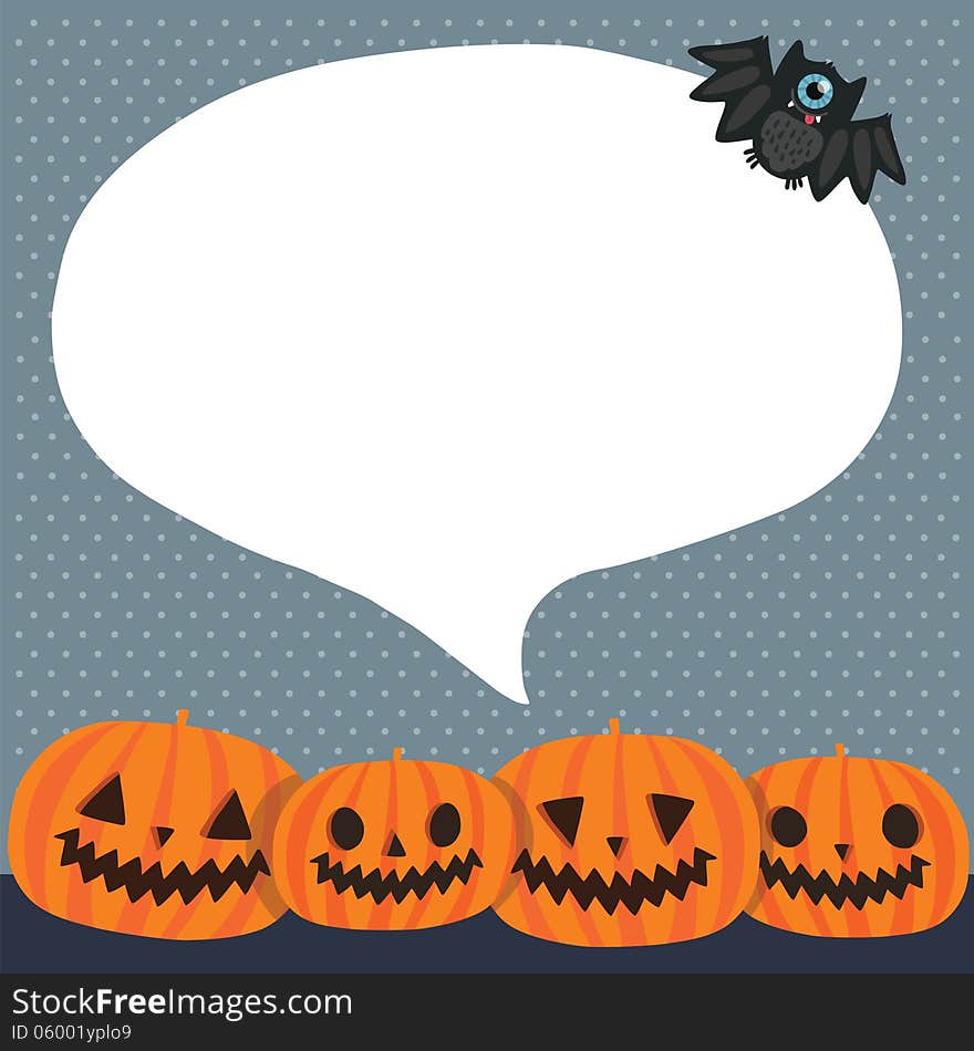 Cute funny Halloween pumpkins with bubble speech