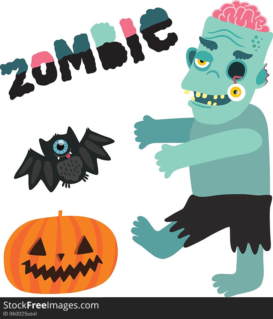 Halloween Zombie Monster Character With Pumpkin.