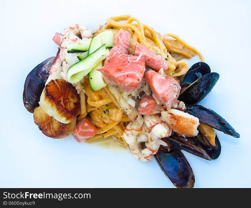 Closeup of pasta with fresh seafood. Closeup of pasta with fresh seafood