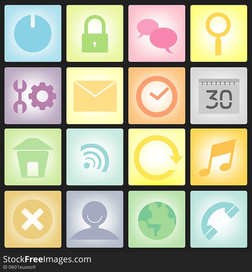 Set of pastel icon vector isolated on black