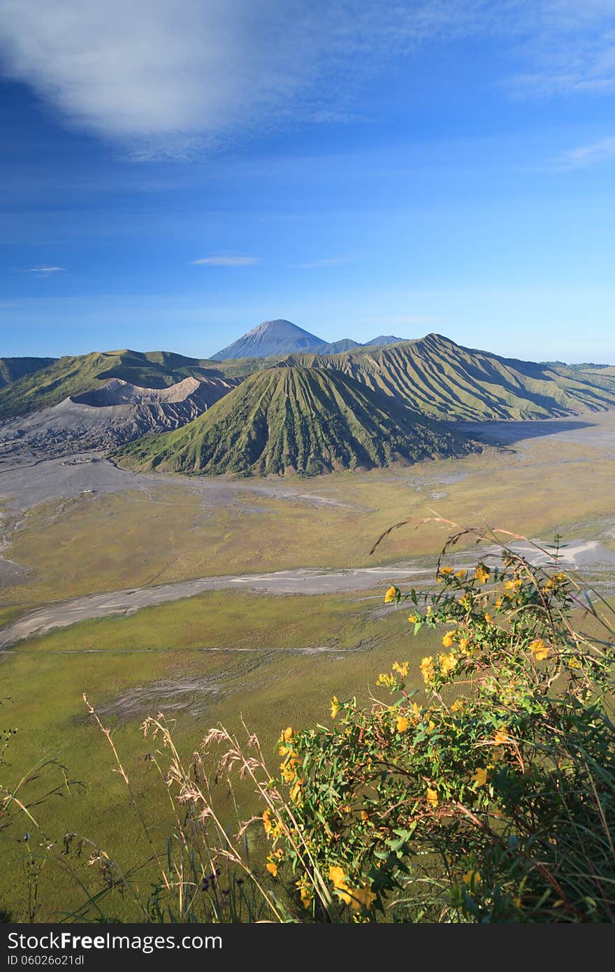 Bromo Volcano Mountain in Tengger Semeru National Park at sunrise, East Java, Indonesia