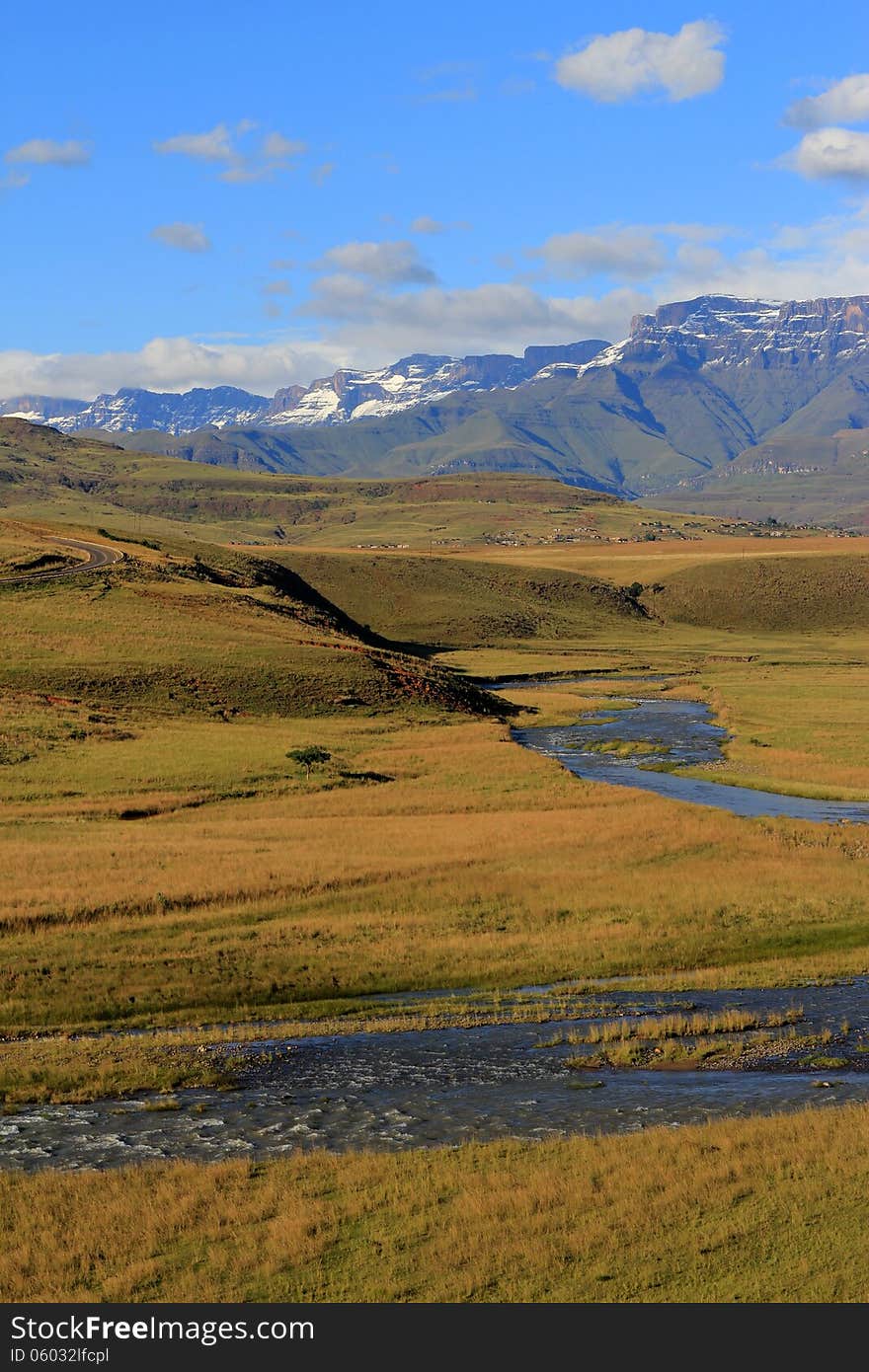 Drakensberg winter scene, portrait orientation. Drakensberg winter scene, portrait orientation