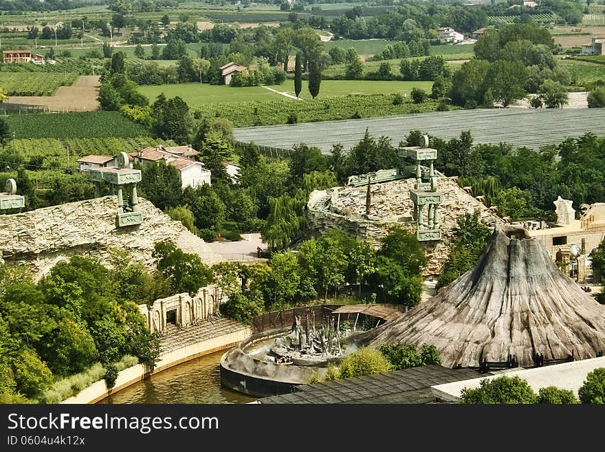 View of the park on the background. View of the park on the background