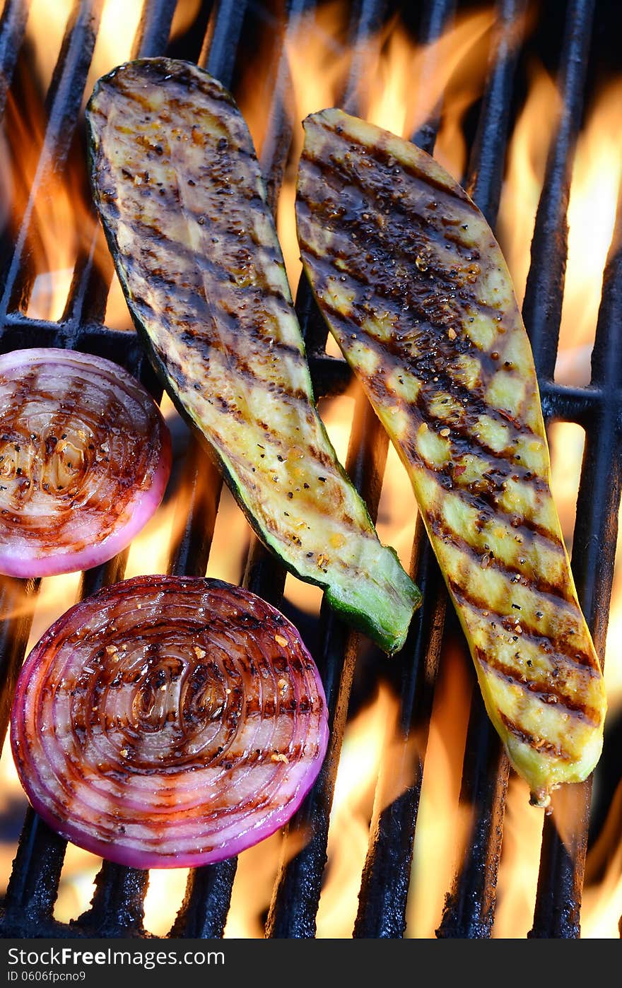 Grilled vegetables over open flame