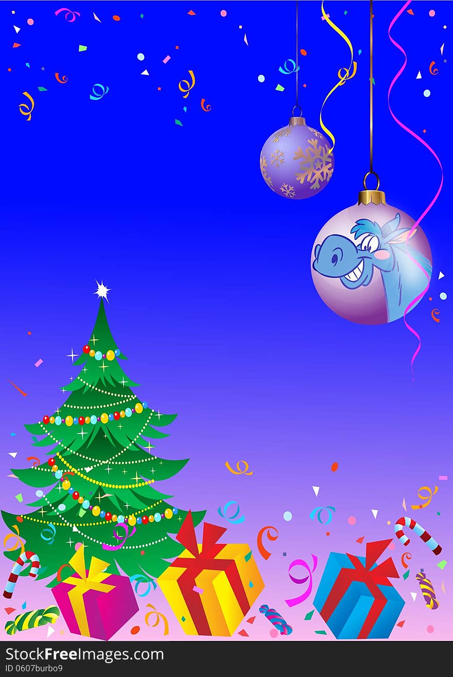 Background with a Christmas tree and balls