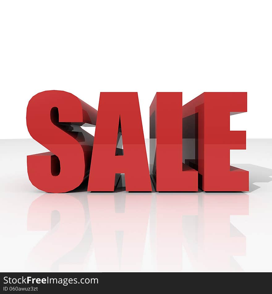 3d red text SALE on white background