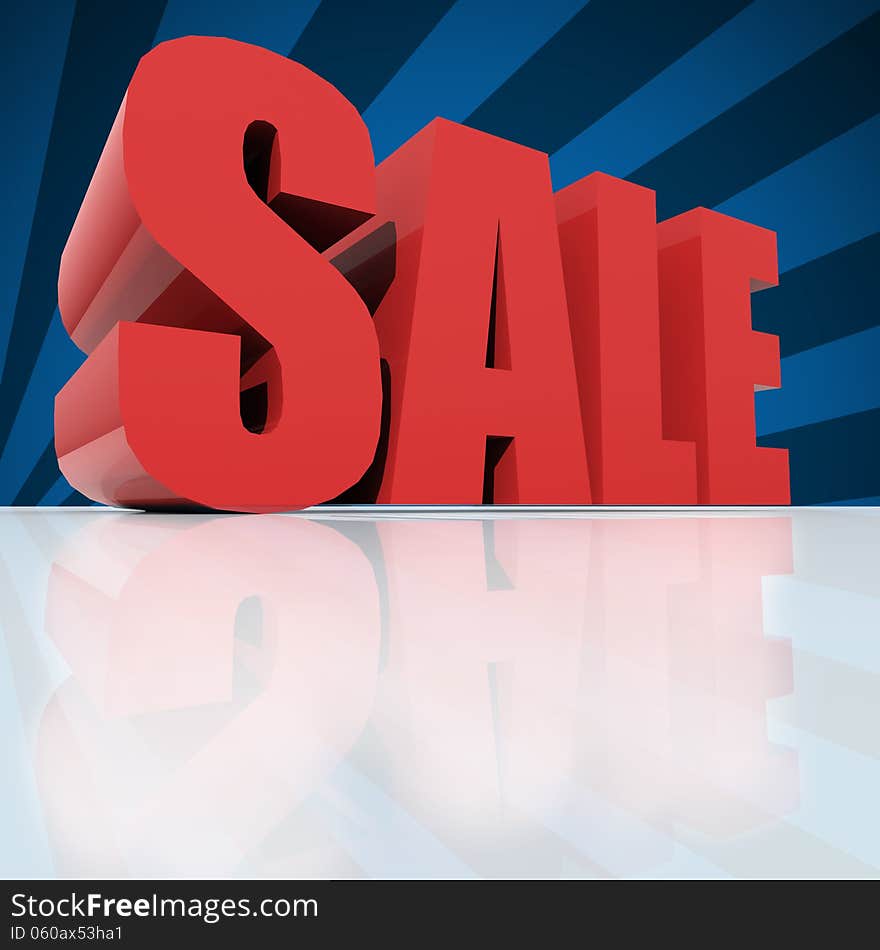 Red text SALE over blue background