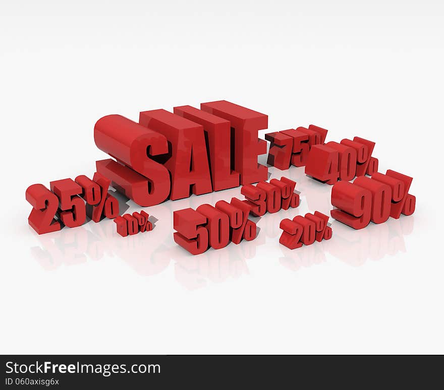 Sale discount set with percents and volume 3D font on white background