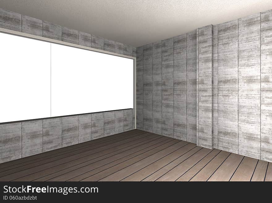 Bare Concrete Wall And Wood Floor