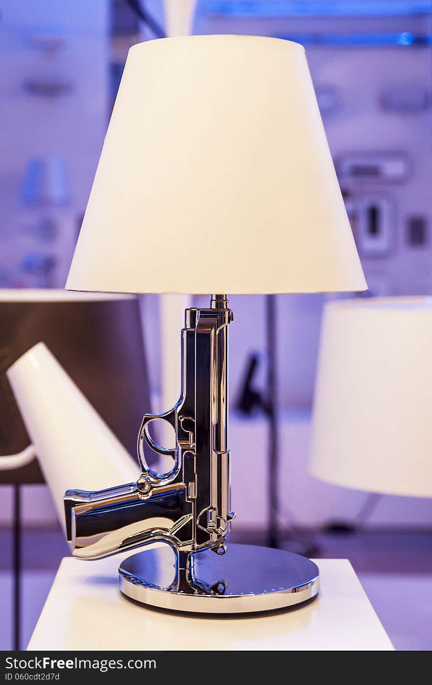 Table lamp with form of automatic weapon. Table lamp with form of automatic weapon