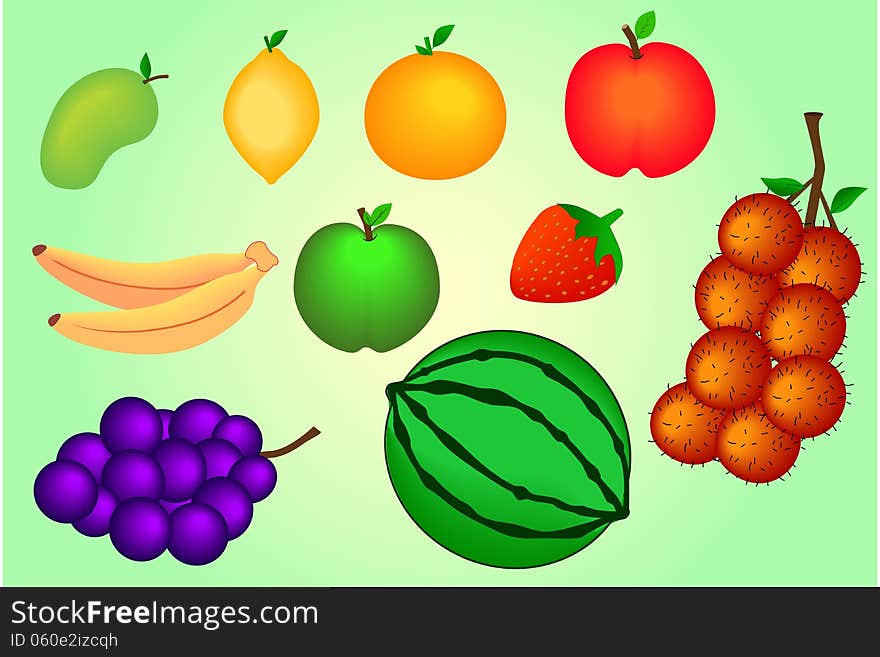 10 fruits, for background, or design element or for education illustration. 10 fruits, for background, or design element or for education illustration