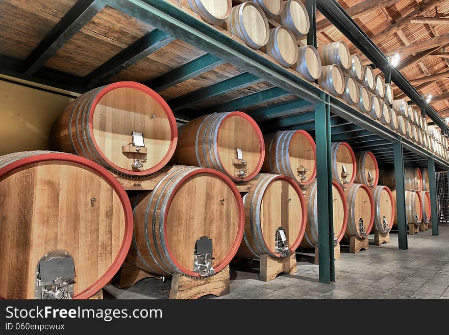 Casks in wine cellar