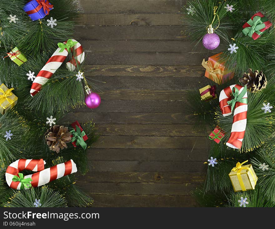 Christmas background with conifer and decorations