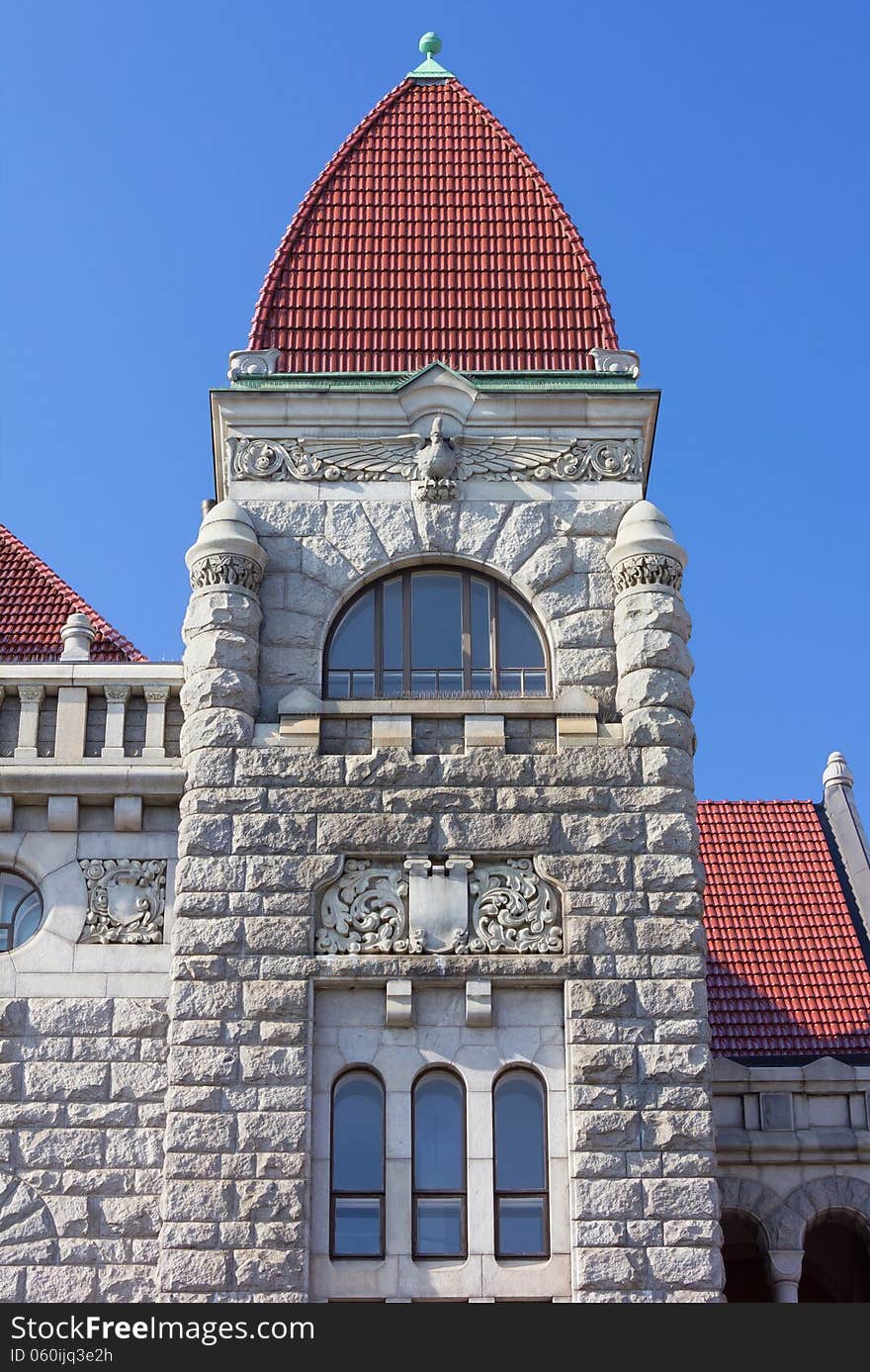 Close-up on a Tower of Finnish National Theatre in Helsinki