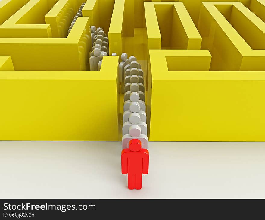 Figures of people coming out of the maze