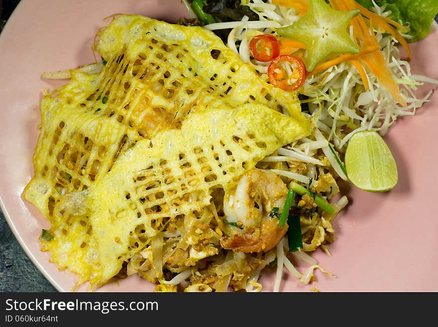 Thai food Fried Rice Sticks with Shrimp Pad Thai