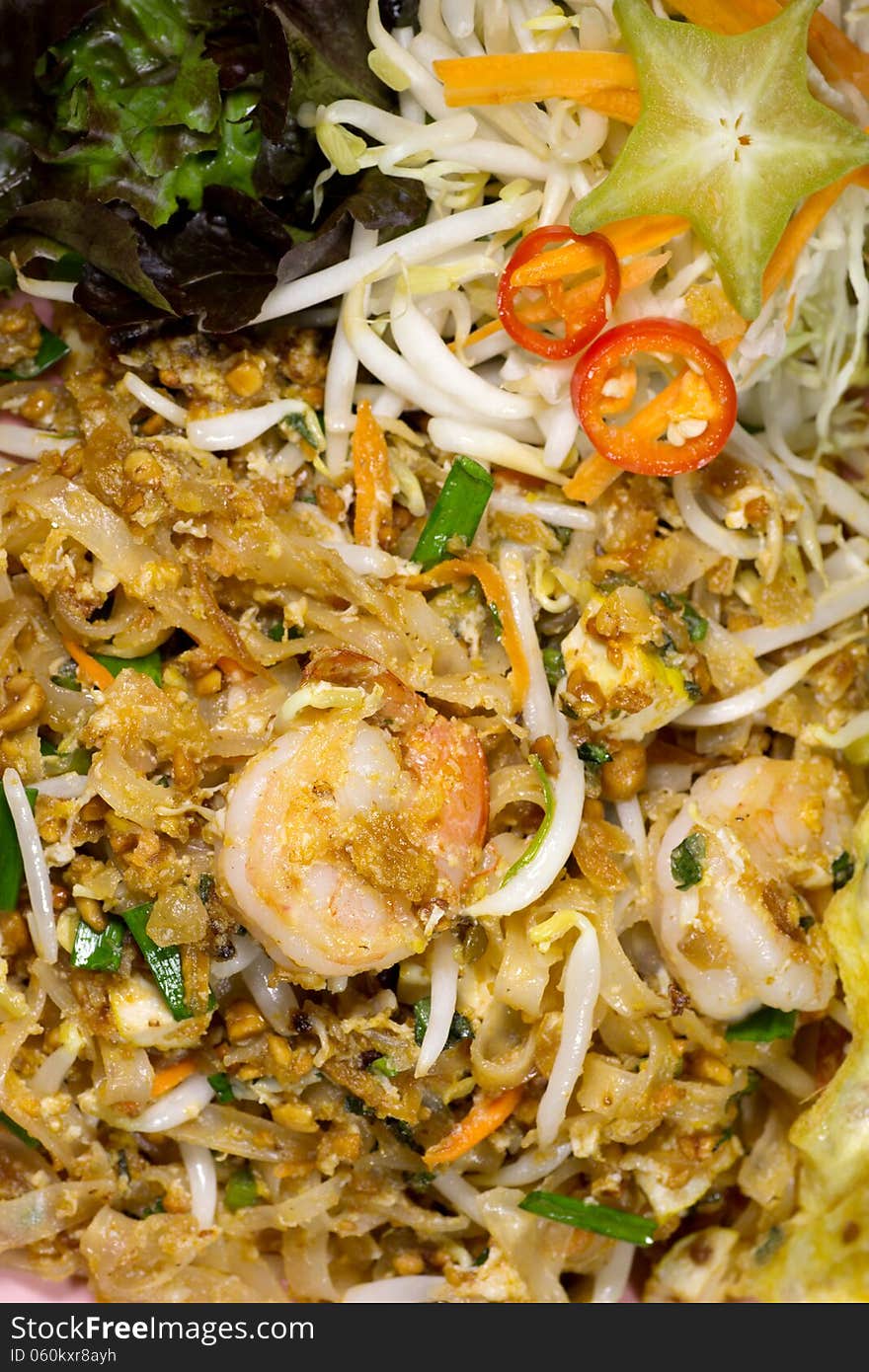 Thai food Fried Rice Sticks with Shrimp