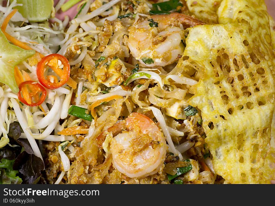 Thai food Fried Rice Sticks with Shrimp Pad Thai