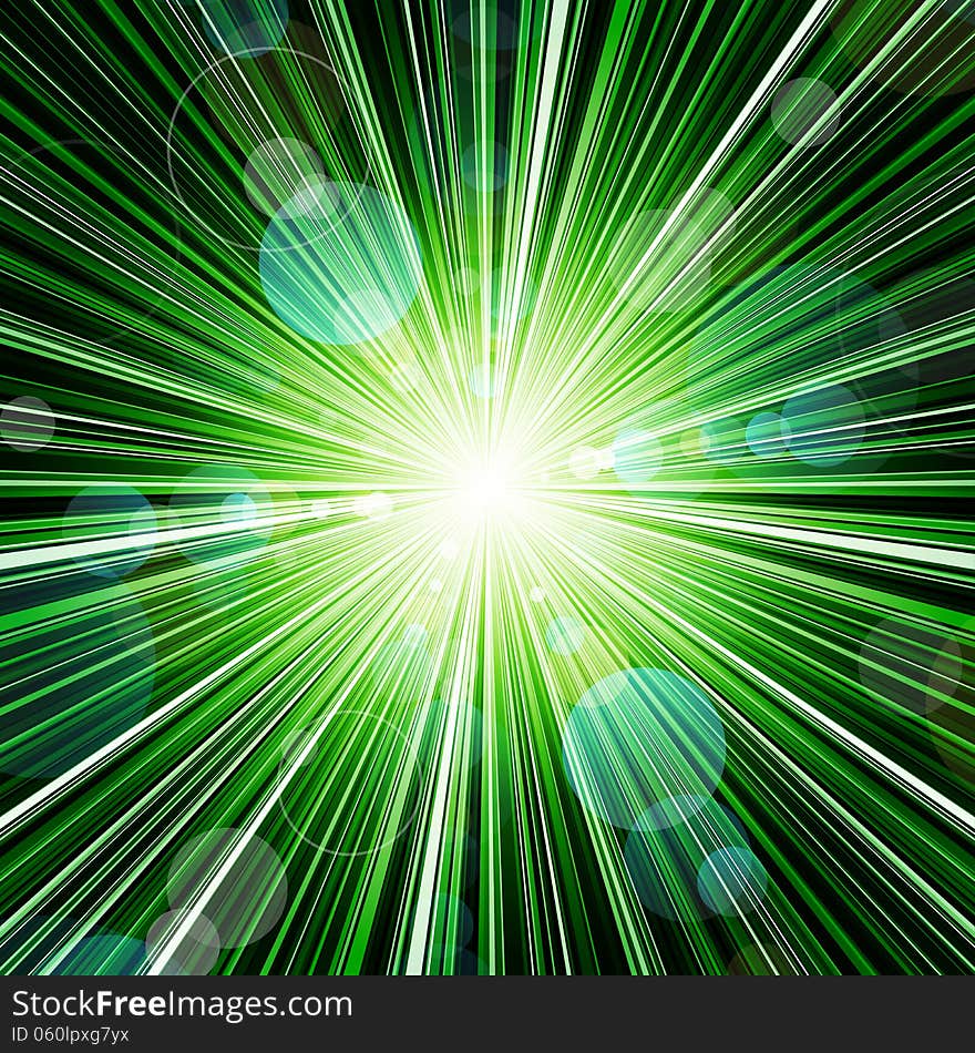 Abstract green stripes burst background