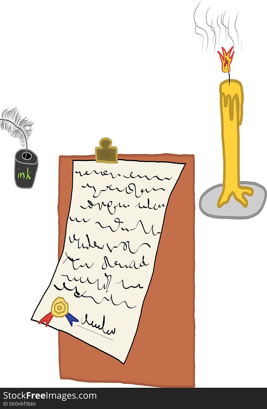 A picture digital art of write a letter with quill under candlelight. A picture digital art of write a letter with quill under candlelight