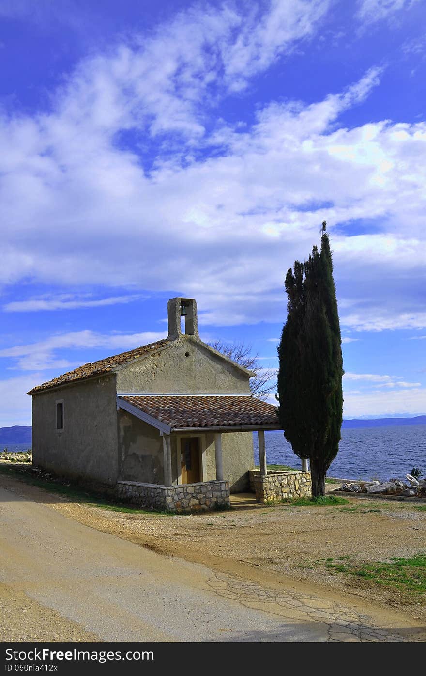 Image of pictoresque church on seaside near Labin, Istria Croatia,. Image of pictoresque church on seaside near Labin, Istria Croatia,