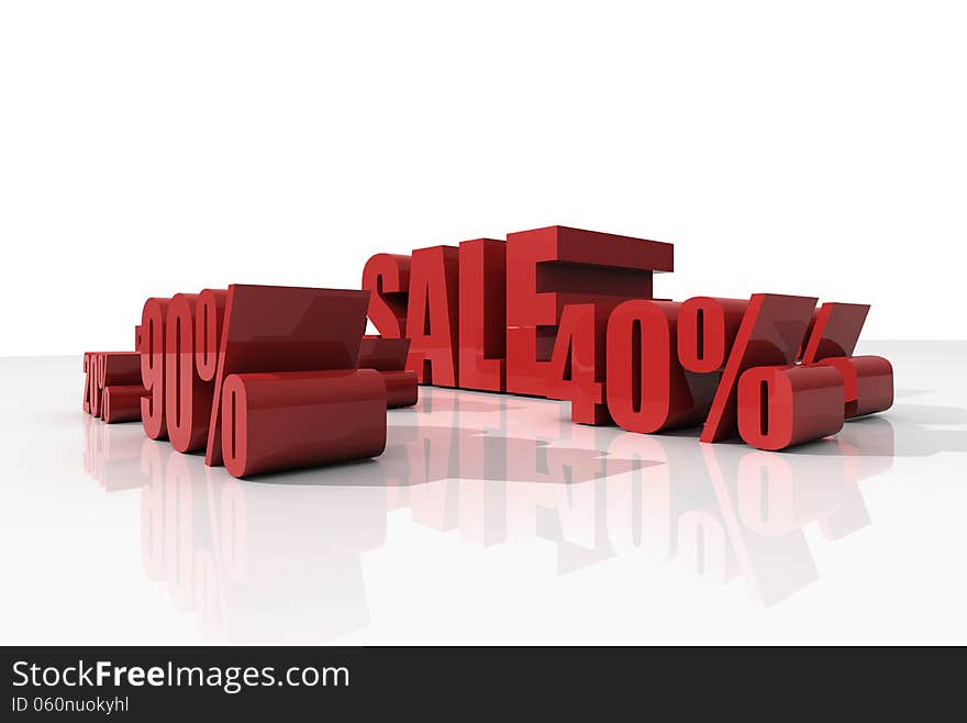 Sale discount set with volume 3D font