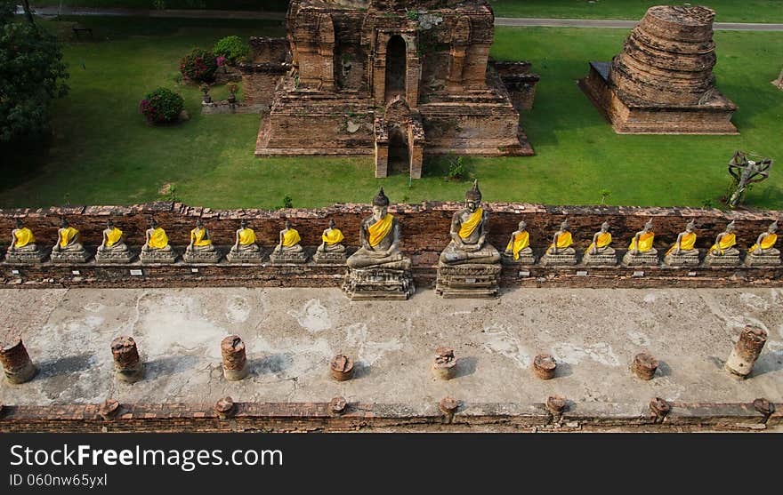 Top view of Buddha statue at Old Temple Wat Yai Chai Mongkhon of Ayuthaya Province Thailand